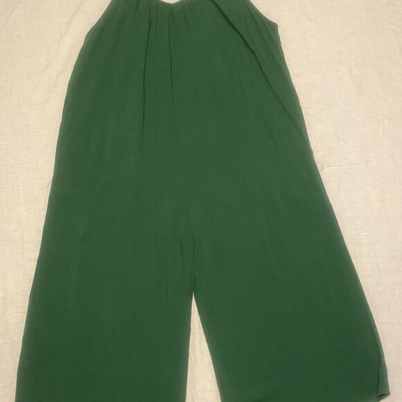 Hunter & Brown Womens Jumpsuit L Romper Wide Leg Green Baggy Pockets Hippie Boho - Picture 1 of 11